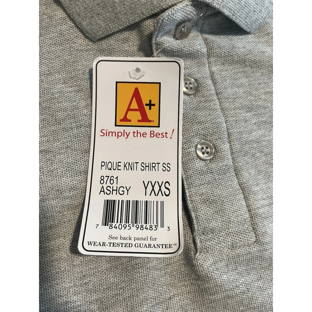 A+ Polo Shirt Gray Youth XXS Short Sleeve Pique NWT